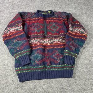 Embassy Row Fair Isle Snowflake Sweater Mens L Blue Red Green Pullover Handknit